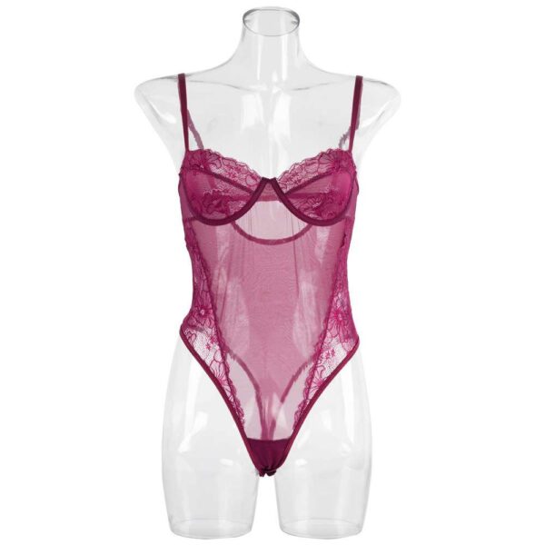 Sexy Teddies Lace Lingerie Red Lace Teddy Lingerie For Women See Through Lingerie One Piece - Image 3