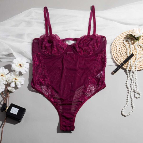 Sexy Teddies Lace Lingerie Red Lace Teddy Lingerie For Women See Through Lingerie One Piece - Image 2