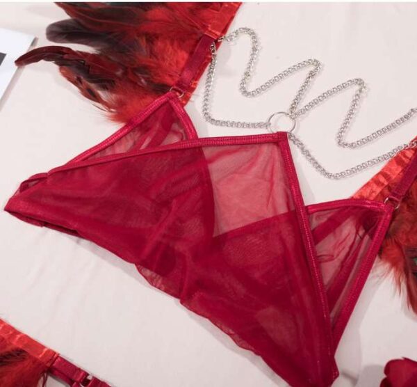 Lingerie Sets Sexy Mesh Lingerie Fishnet Feather Underwear Women'S Exotic Lingerie Sets Transparent - Image 5