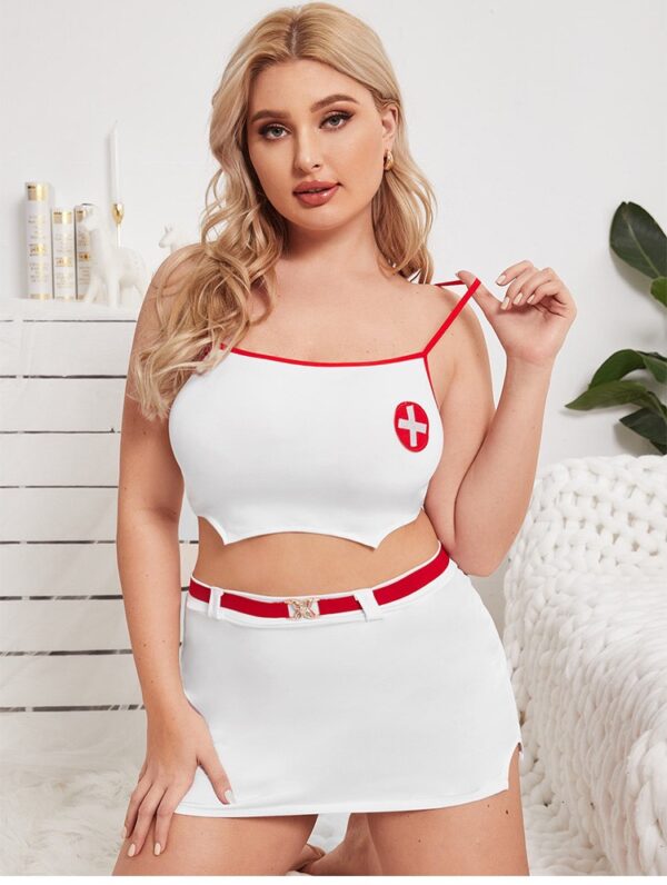 Plus Size Sexy Lingerie Nurse Halter Top And Tight Hip Skirt Women's Underwear