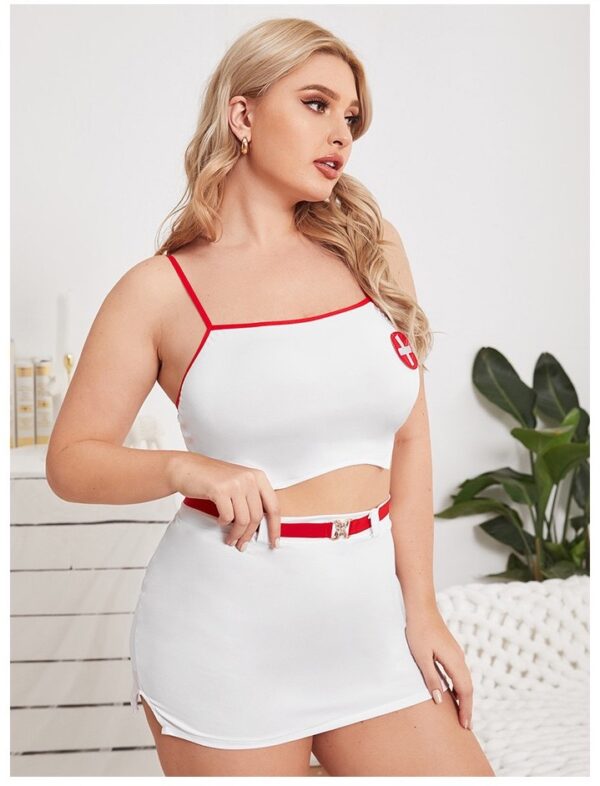 Plus Size Sexy Lingerie Nurse Halter Top And Tight Hip Skirt Women's Underwear - Image 3